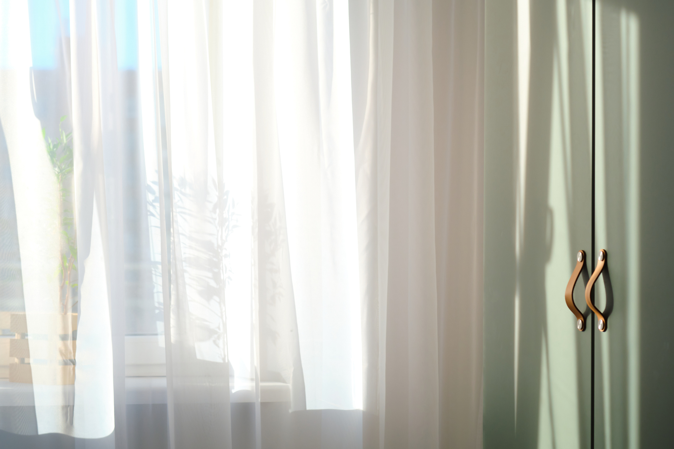 Soft early morning sunlight filtering through a sheer white curtain into a quiet room, the kind of ordinary gentle moment that can arrive unexpectedly during grief